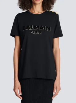 Cotton T-shirt With Flocked Metallic Logo-Balmain Hot