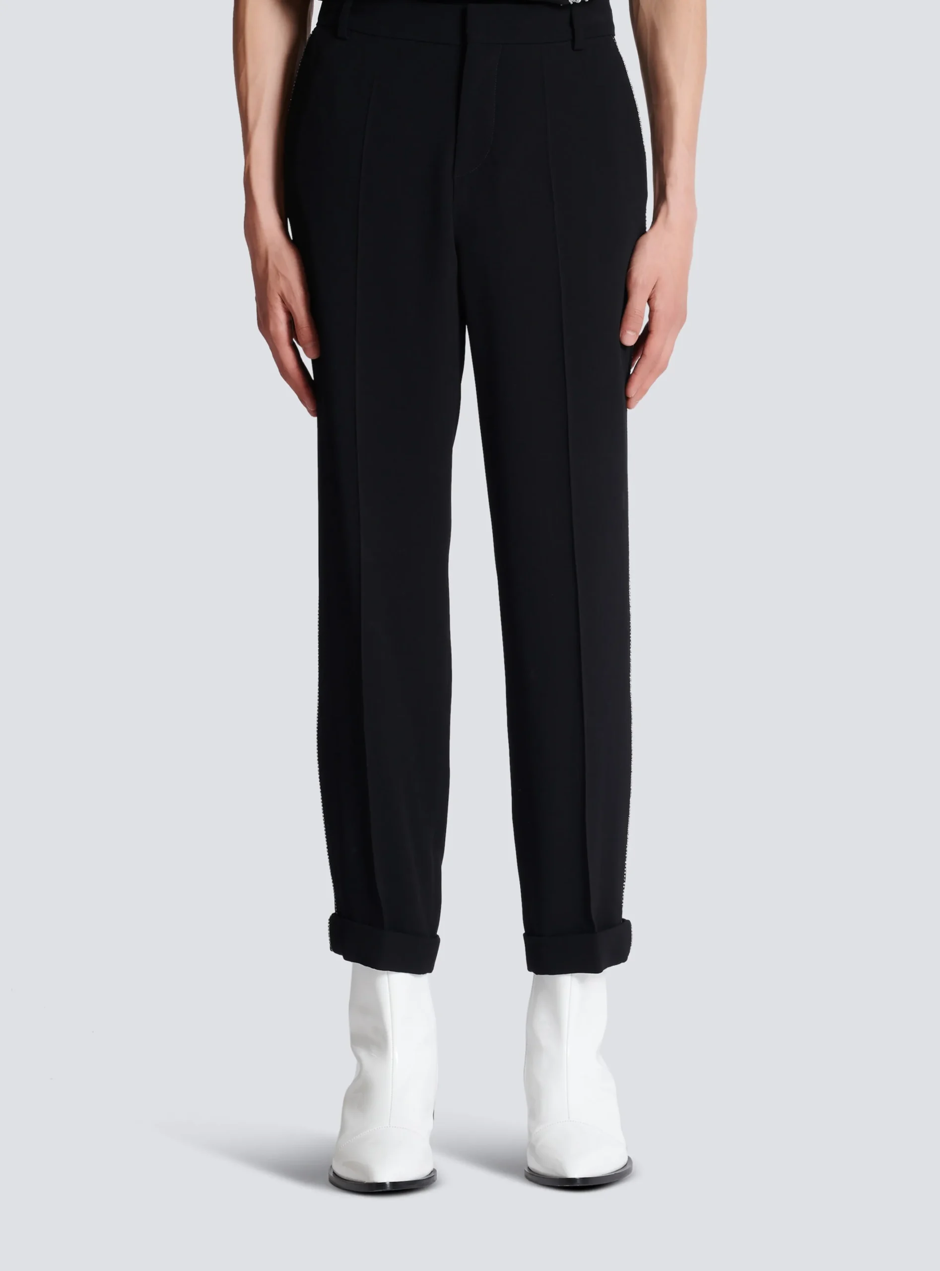Crepe And Rhinestone Trousers-Balmain New