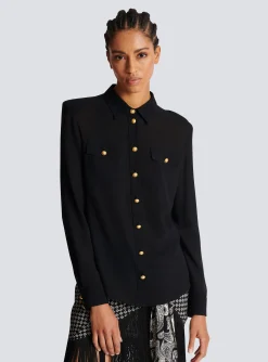 Crepe Shirt With Golden Buttons-Balmain Sale