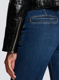 Crocodile-effect Leather Biker Jacket-Balmain Sale