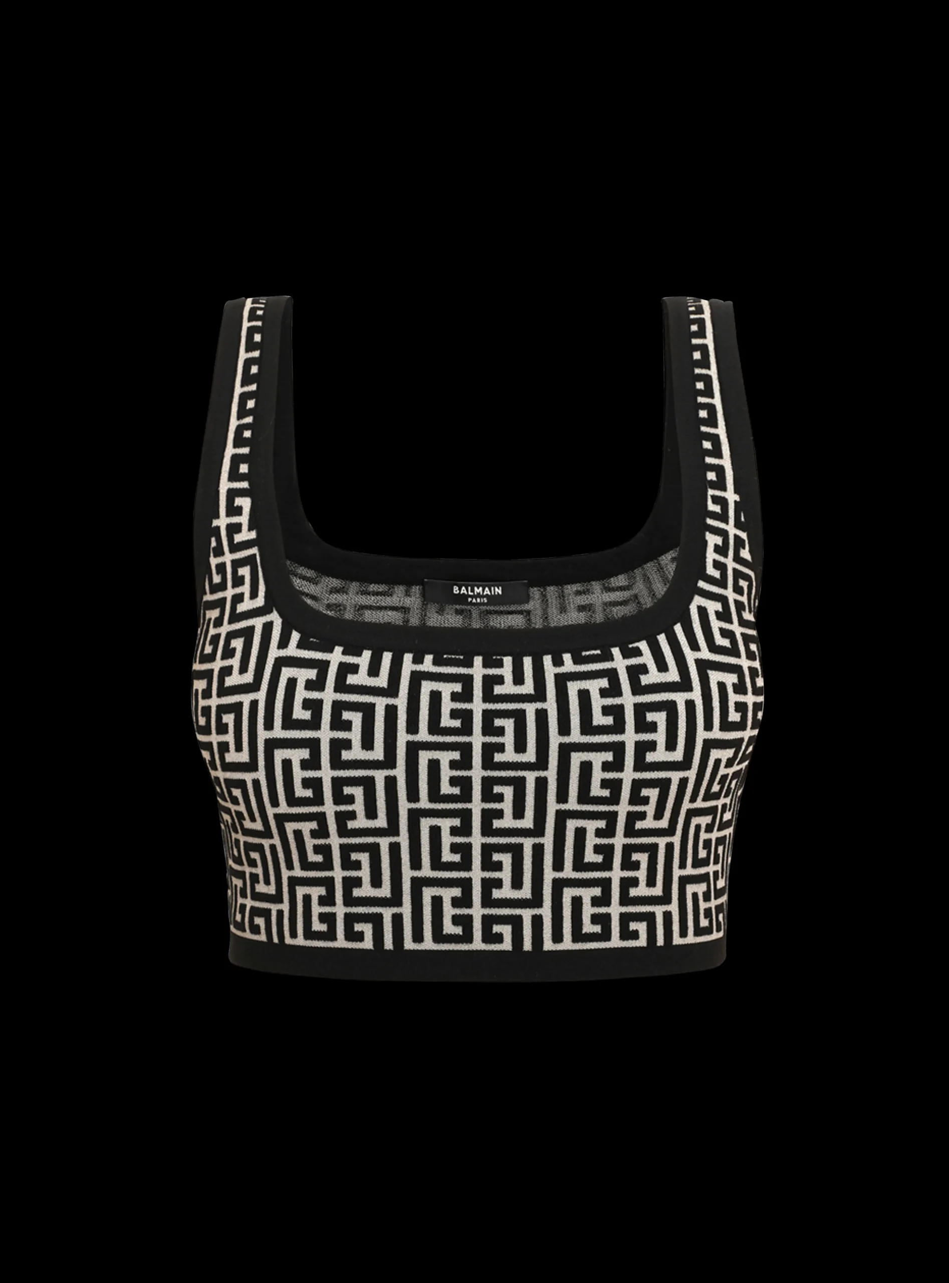 Cropped Bicolor Jacquard Sports Bra Top With Monogram-Balmain Best Sale