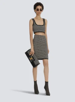 Cropped Bicolor Jacquard Sports Bra Top With Monogram-Balmain Best Sale