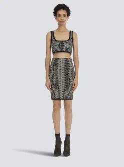 Cropped Bicolor Jacquard Sports Bra Top With Monogram-Balmain Best Sale