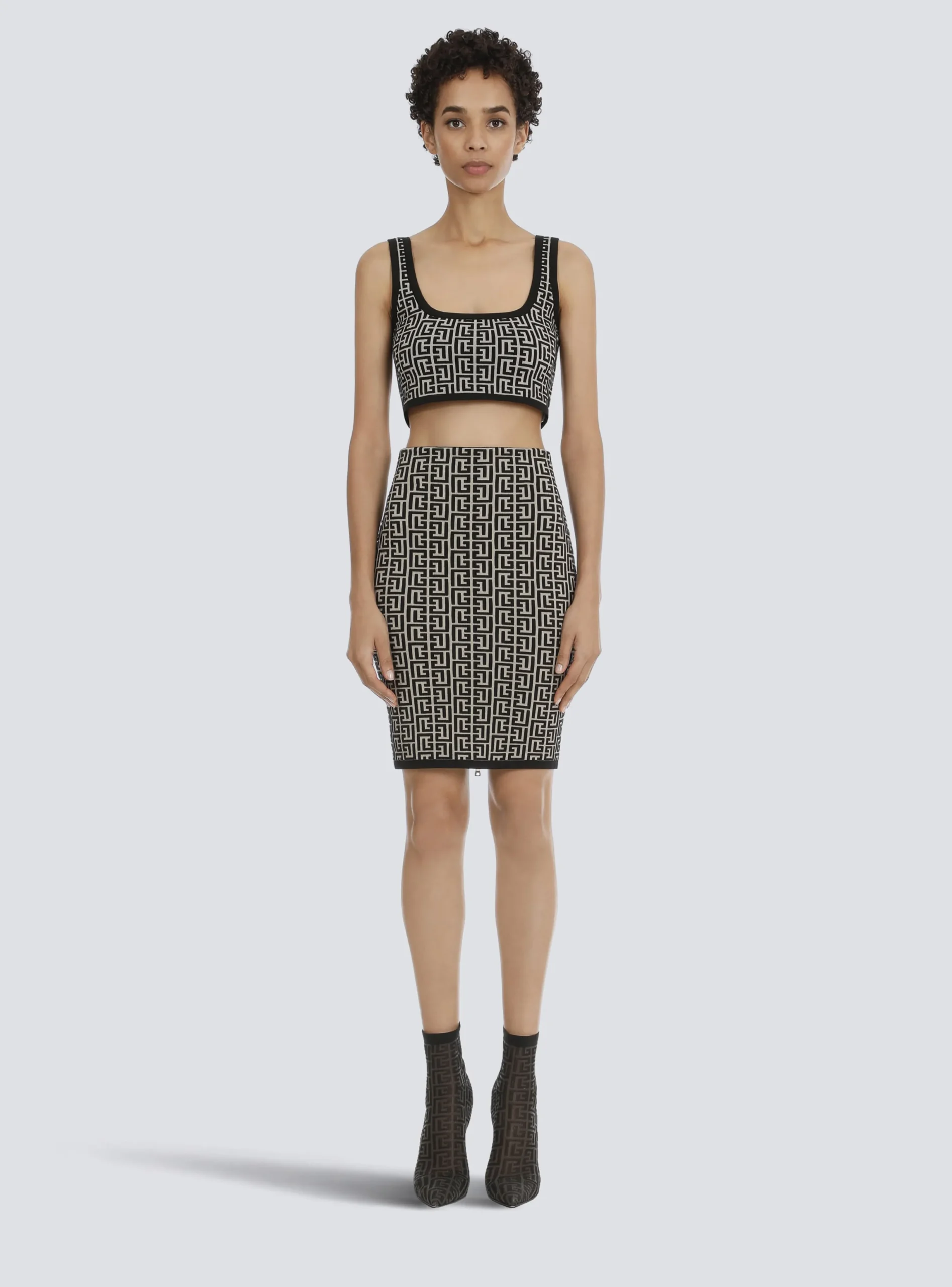 Cropped Bicolor Jacquard Sports Bra Top With Monogram-Balmain Best Sale