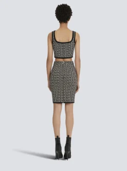 Cropped Bicolor Jacquard Sports Bra Top With Monogram-Balmain Best Sale