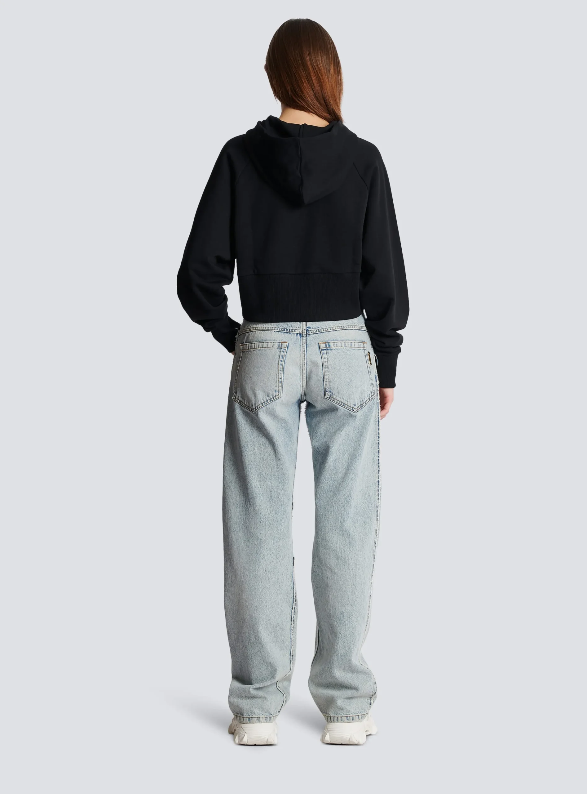 Cropped Cotton Sweatshirt With Flocked Metallic Logo-Balmain Best