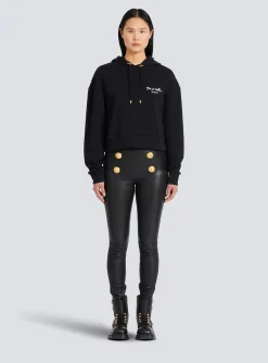 Cropped Eco-design Cotton Sweatshirt With Flocked Graffiti Logo-Balmain Store