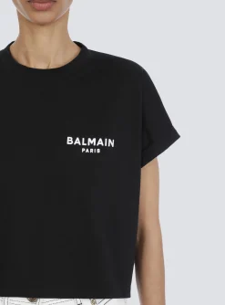 Cropped Eco-designed Cotton T-shirt With Small Flocked Logo-Balmain Cheap