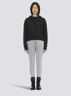 Cropped Eco-designed Cotton Sweatshirt With Rhinestone Logo-Balmain Outlet