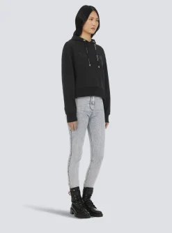 Cropped Eco-designed Cotton Sweatshirt With Rhinestone Logo-Balmain Outlet