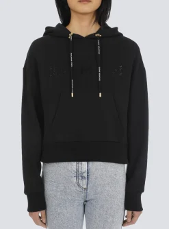 Cropped Eco-designed Cotton Sweatshirt With Rhinestone Logo-Balmain Outlet