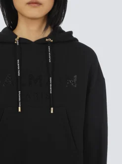 Cropped Eco-designed Cotton Sweatshirt With Rhinestone Logo-Balmain Outlet