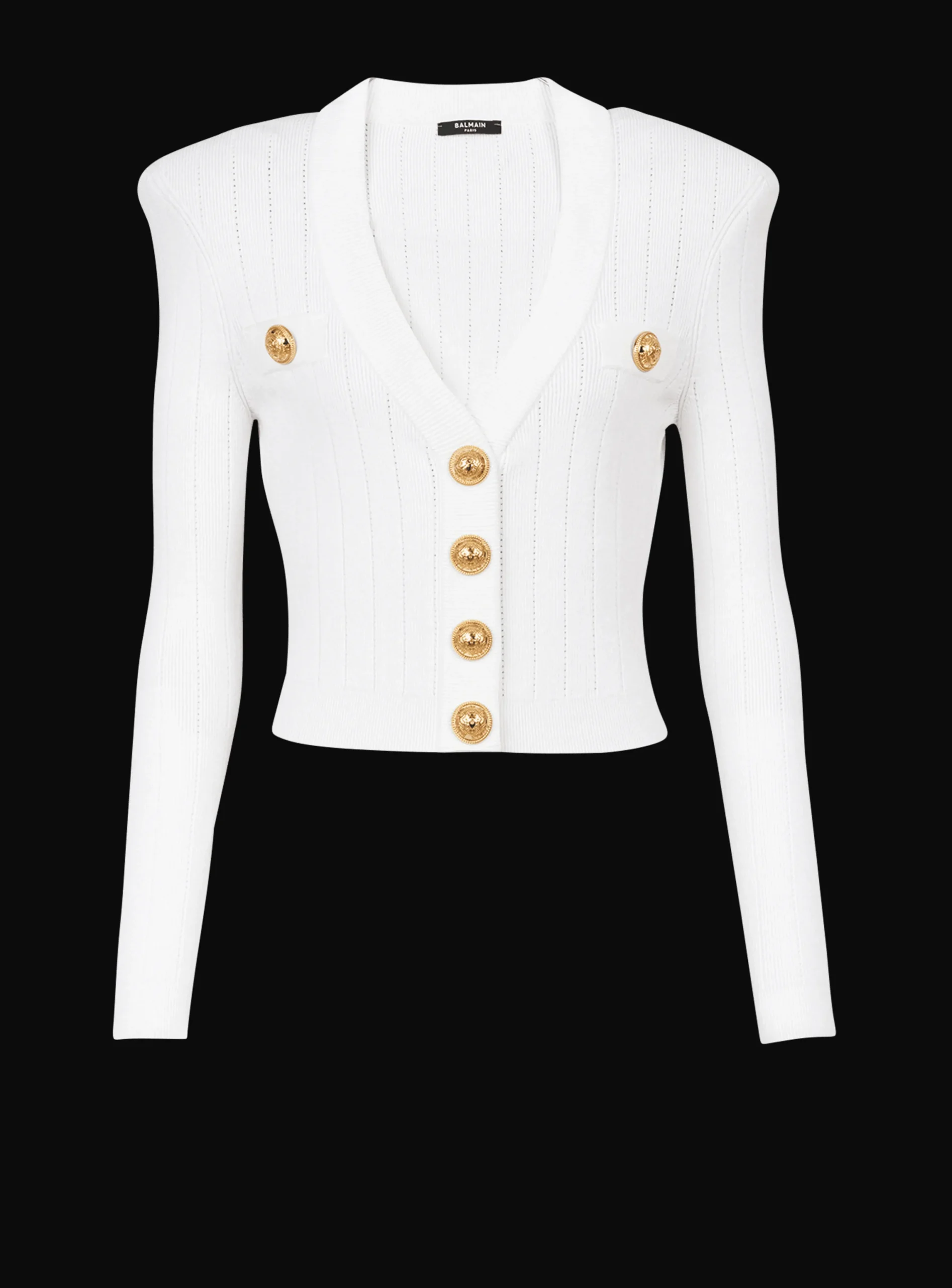 Cropped Eco-designed Knit Cardigan With Gold-tone Buttons-Balmain Cheap
