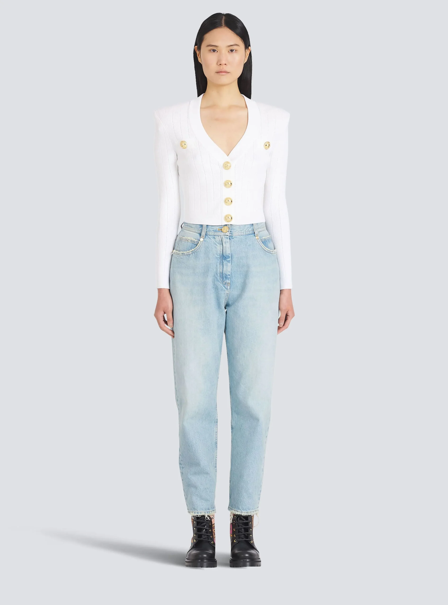 Cropped Eco-designed Knit Cardigan With Gold-tone Buttons-Balmain Cheap