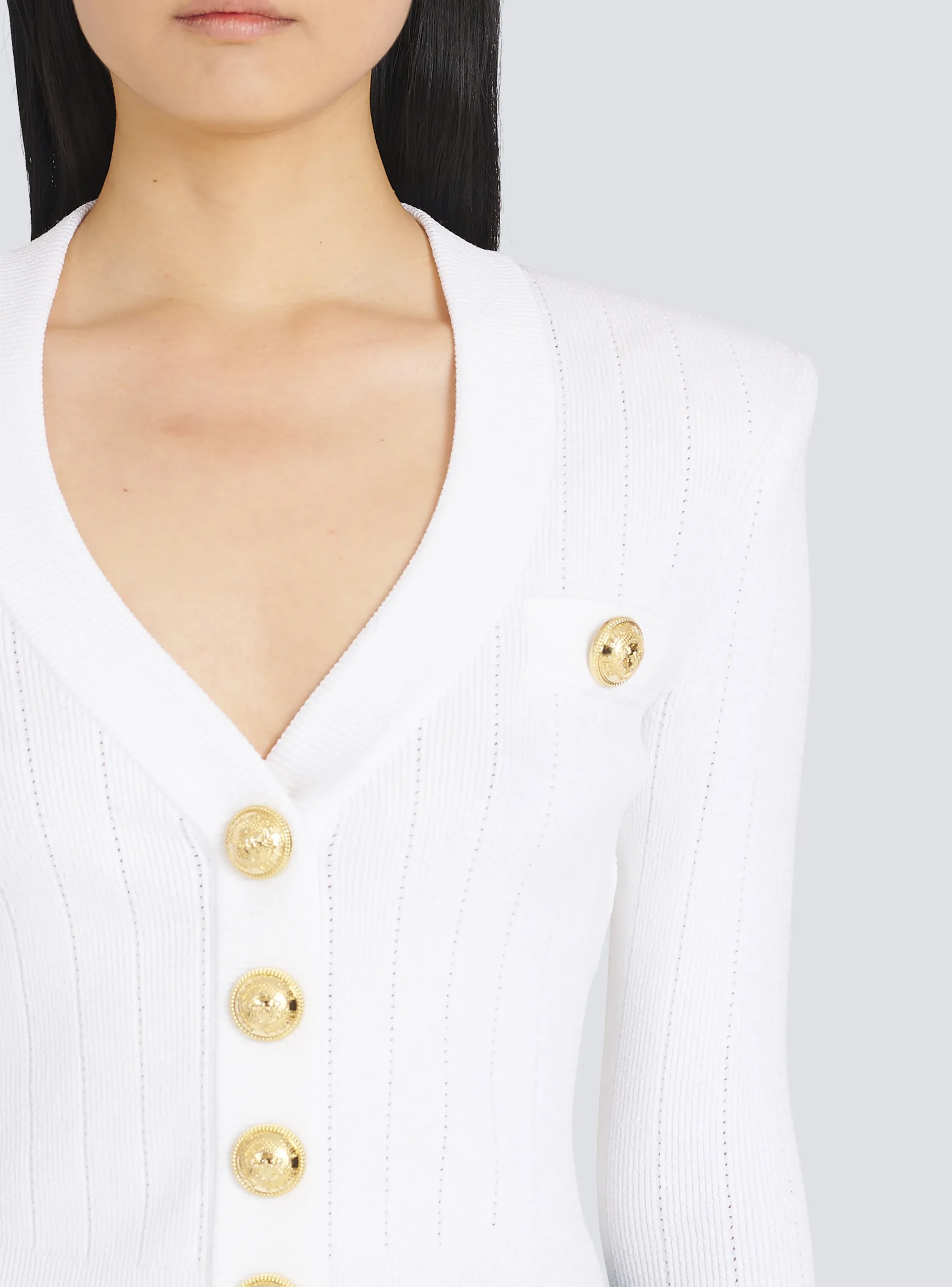 Cropped Eco-designed Knit Cardigan With Gold-tone Buttons-Balmain Cheap