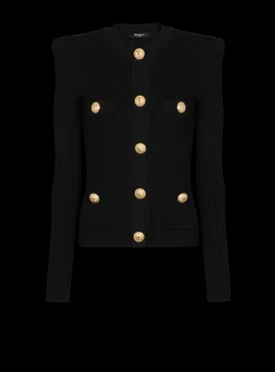 Cropped Eco-designed Knit Cardigan With Gold-tone Buttons-Balmain Store
