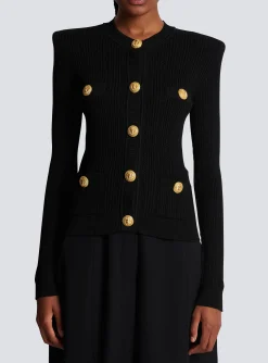 Cropped Eco-designed Knit Cardigan With Gold-tone Buttons-Balmain Store