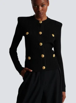 Cropped Eco-designed Knit Cardigan With Gold-tone Buttons-Balmain Store