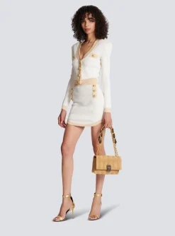 Cropped Knit Cardigan With Gold Trim-Balmain Clearance