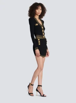 Cropped Knit Cardigan With Gold Trim-Balmain Cheap