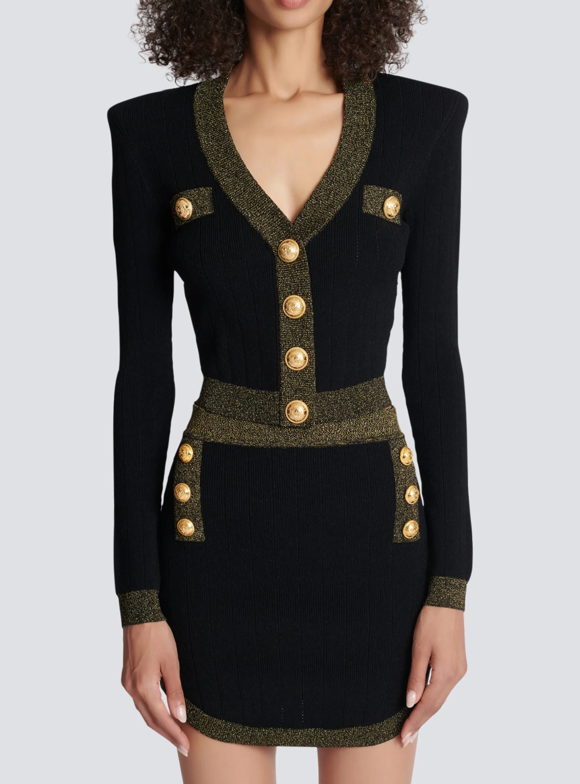 Cropped Knit Cardigan With Gold Trim-Balmain Cheap