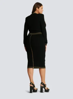 Cropped Knit Cardigan With Gold Trim-Balmain Cheap
