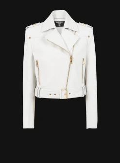Cropped Leather Biker Jacket-Balmain Discount