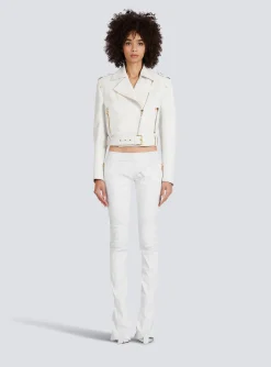 Cropped Leather Biker Jacket-Balmain Discount