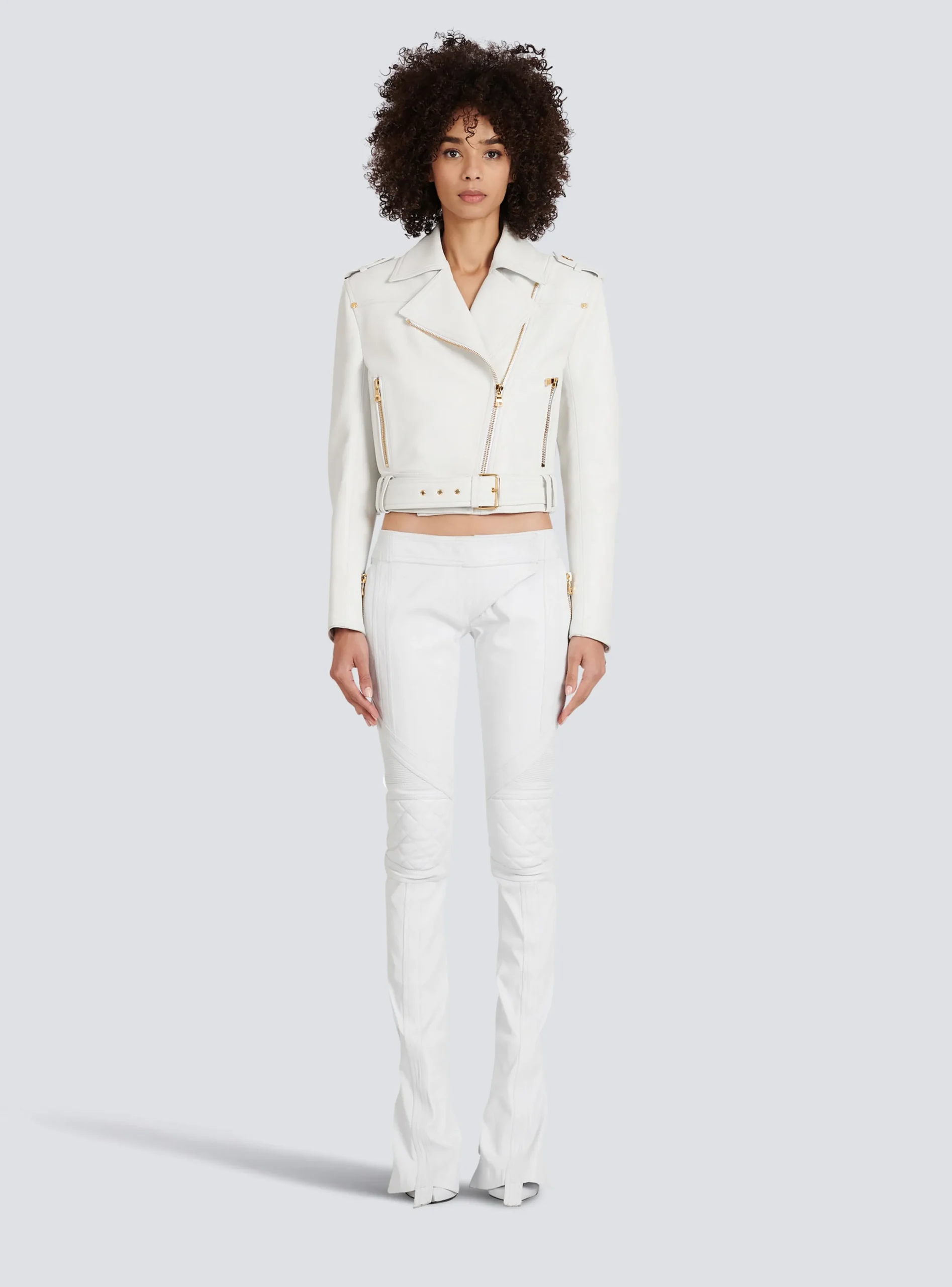 Cropped Leather Biker Jacket-Balmain Discount