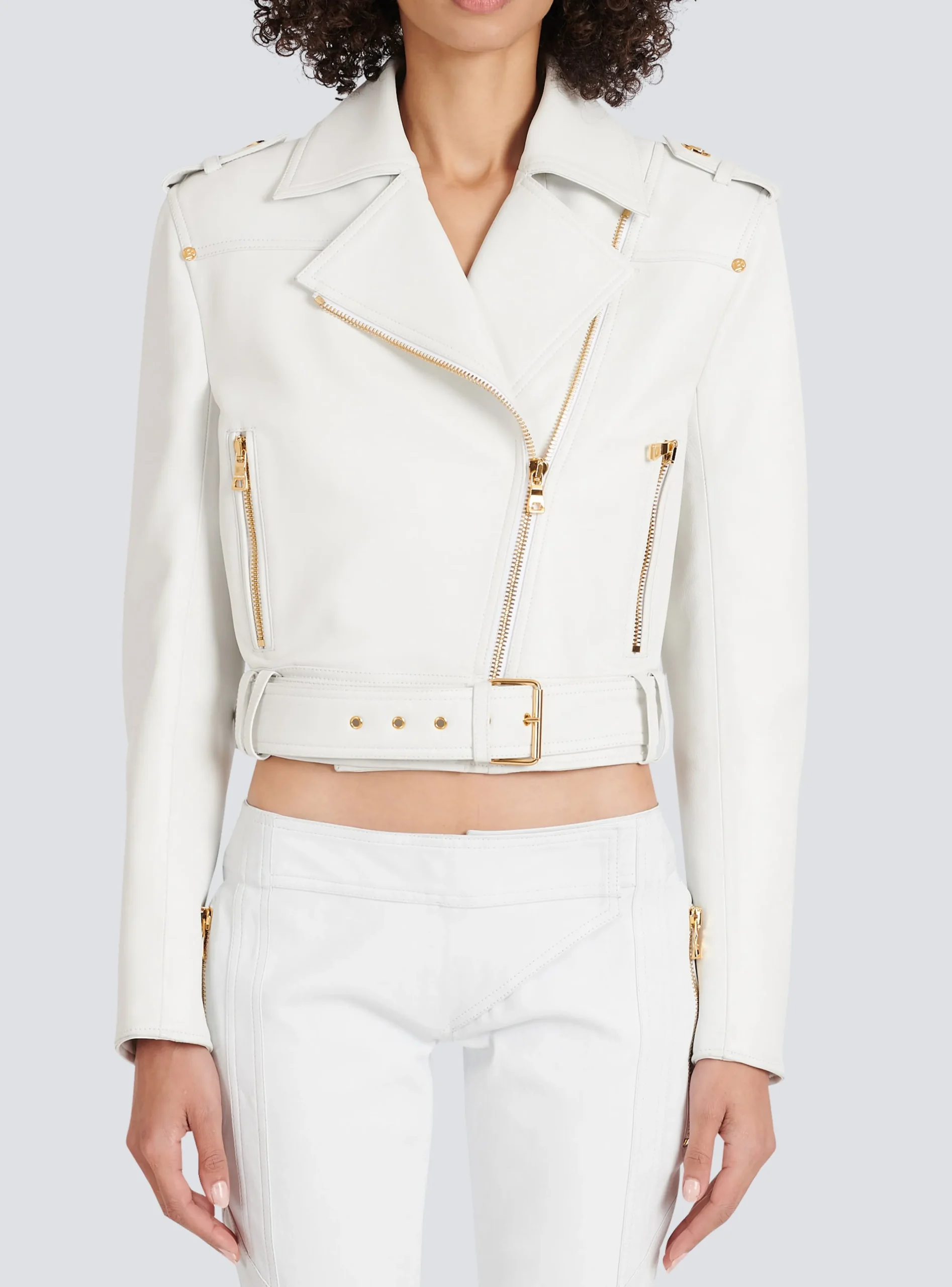 Cropped Leather Biker Jacket-Balmain Discount