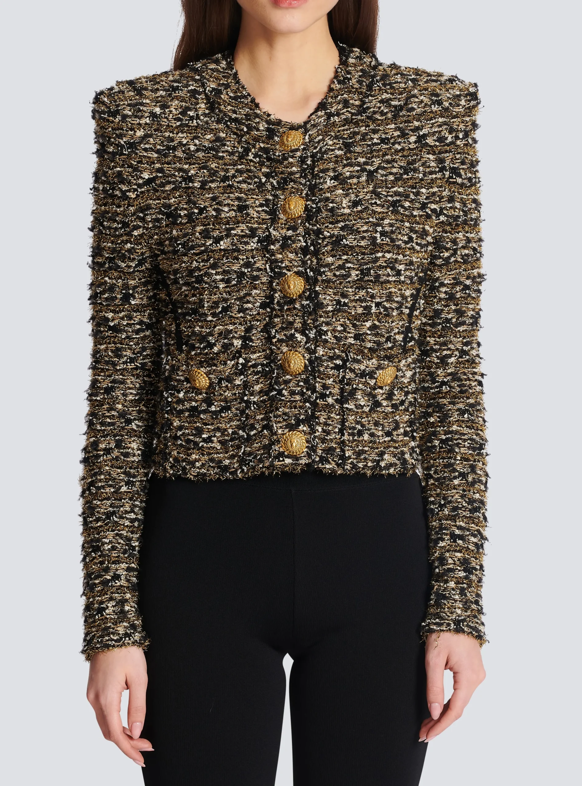Cropped Lurex Tweed Jacket-Balmain Store