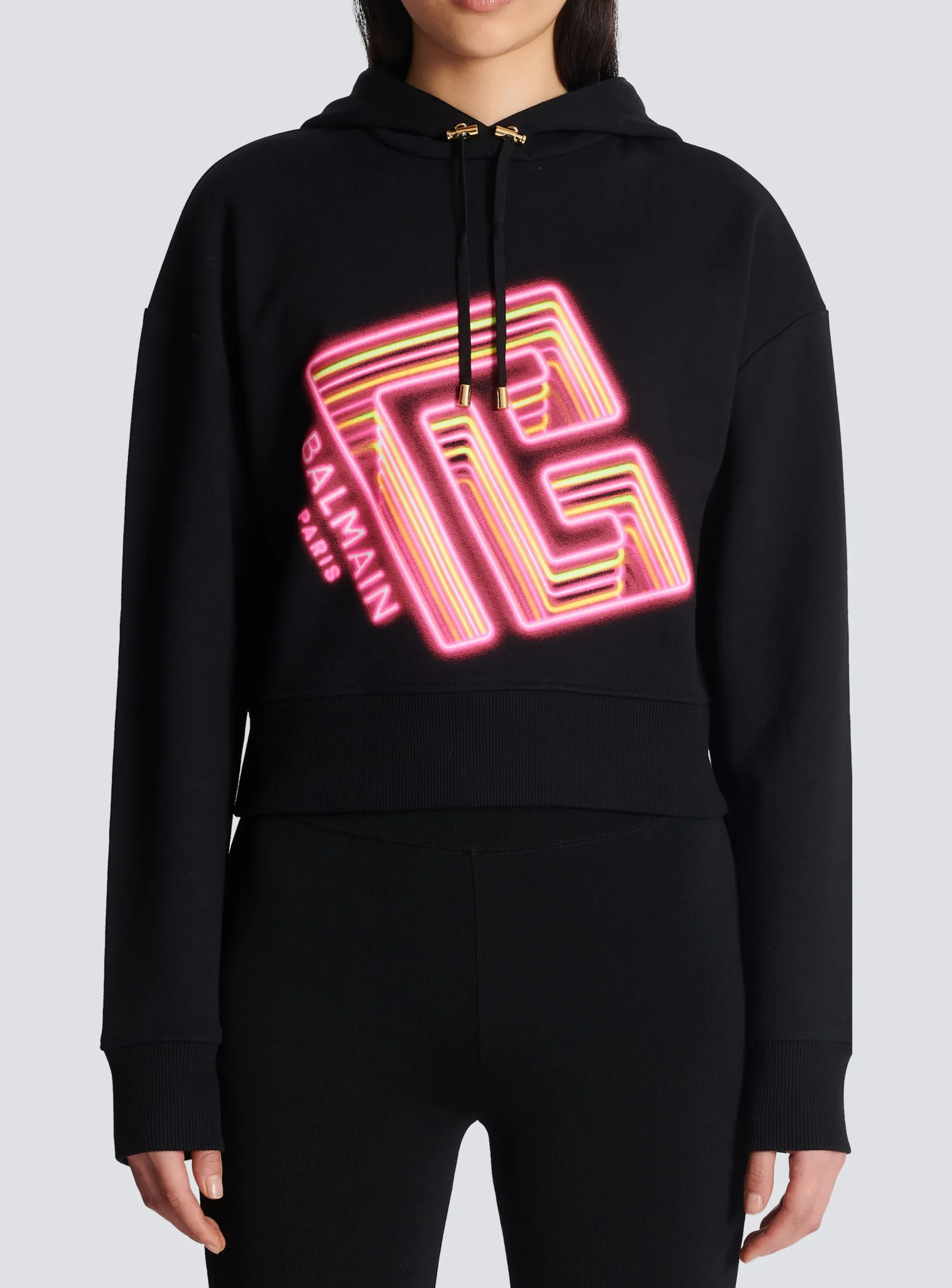 Cropped Neon-print Sweatshirt-Balmain Best