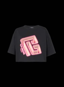 Cropped Neon-print T-shirt-Balmain Flash Sale