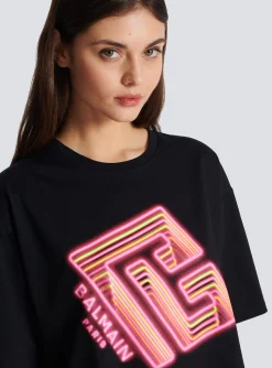 Cropped Neon-print T-shirt-Balmain Flash Sale