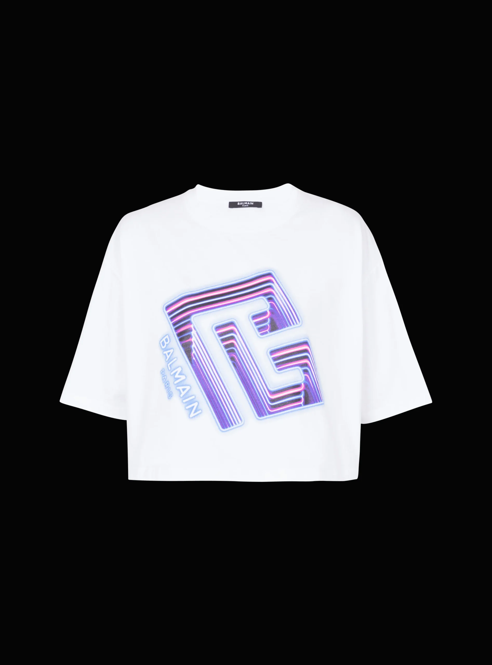 Cropped Neon-print T-shirt-Balmain Shop