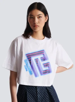 Cropped Neon-print T-shirt-Balmain Shop
