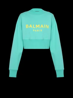 Cropped Sweatshirt With Paris Print-Balmain Discount