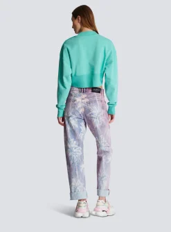 Cropped Sweatshirt With Paris Print-Balmain Discount