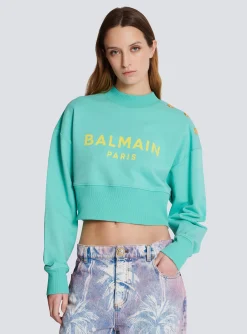 Cropped Sweatshirt With Paris Print-Balmain Discount