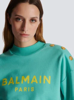 Cropped Sweatshirt With Paris Print-Balmain Discount