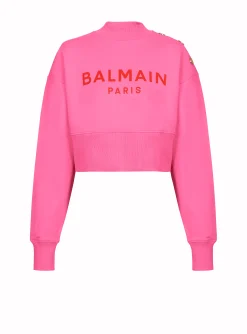 Cropped Sweatshirt With Paris Print-Balmain Clearance
