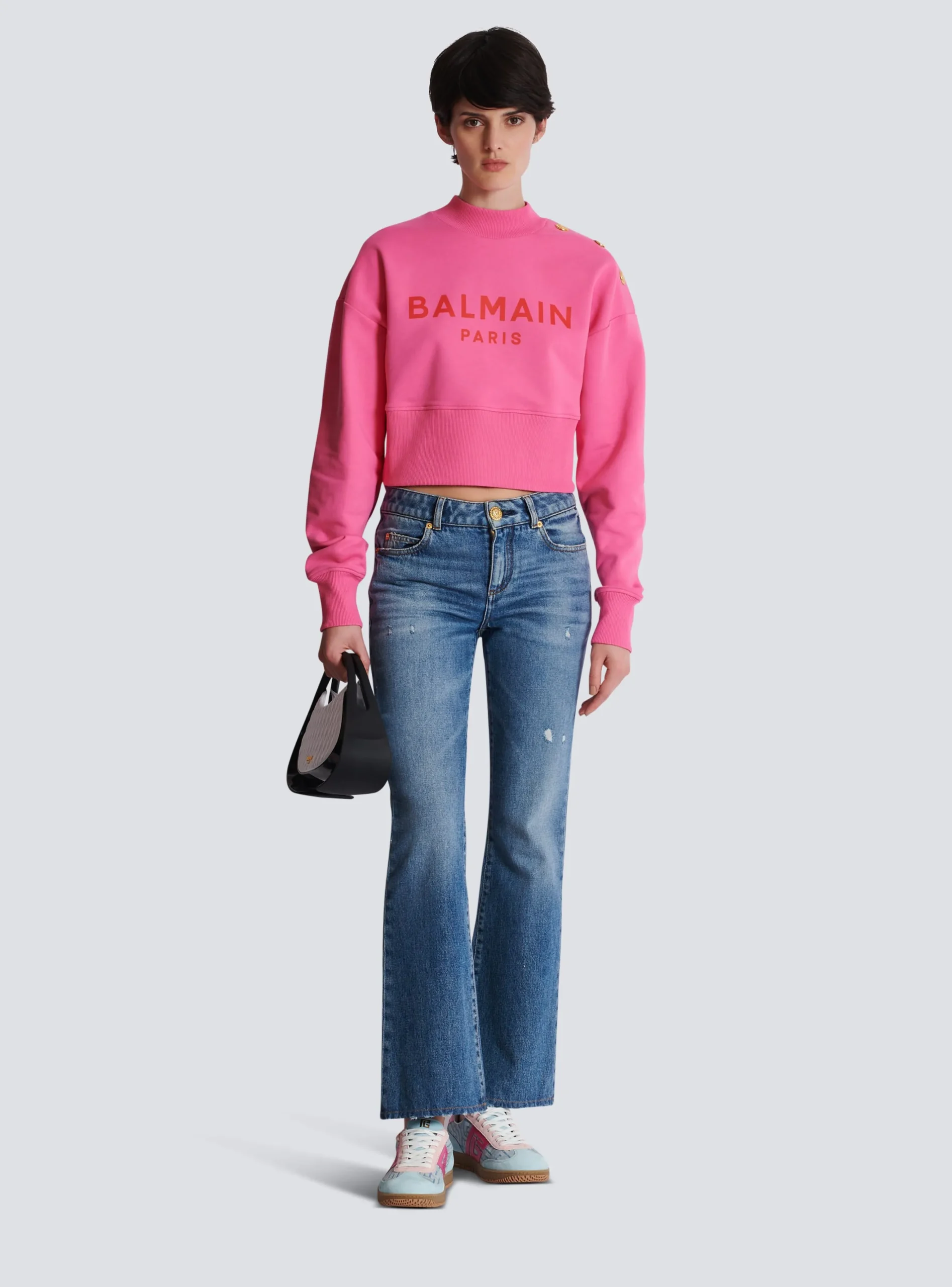 Cropped Sweatshirt With Paris Print-Balmain Clearance