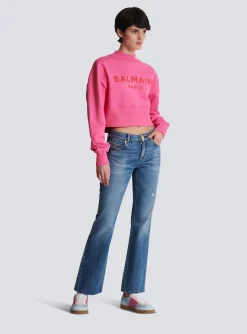 Cropped Sweatshirt With Paris Print-Balmain Clearance