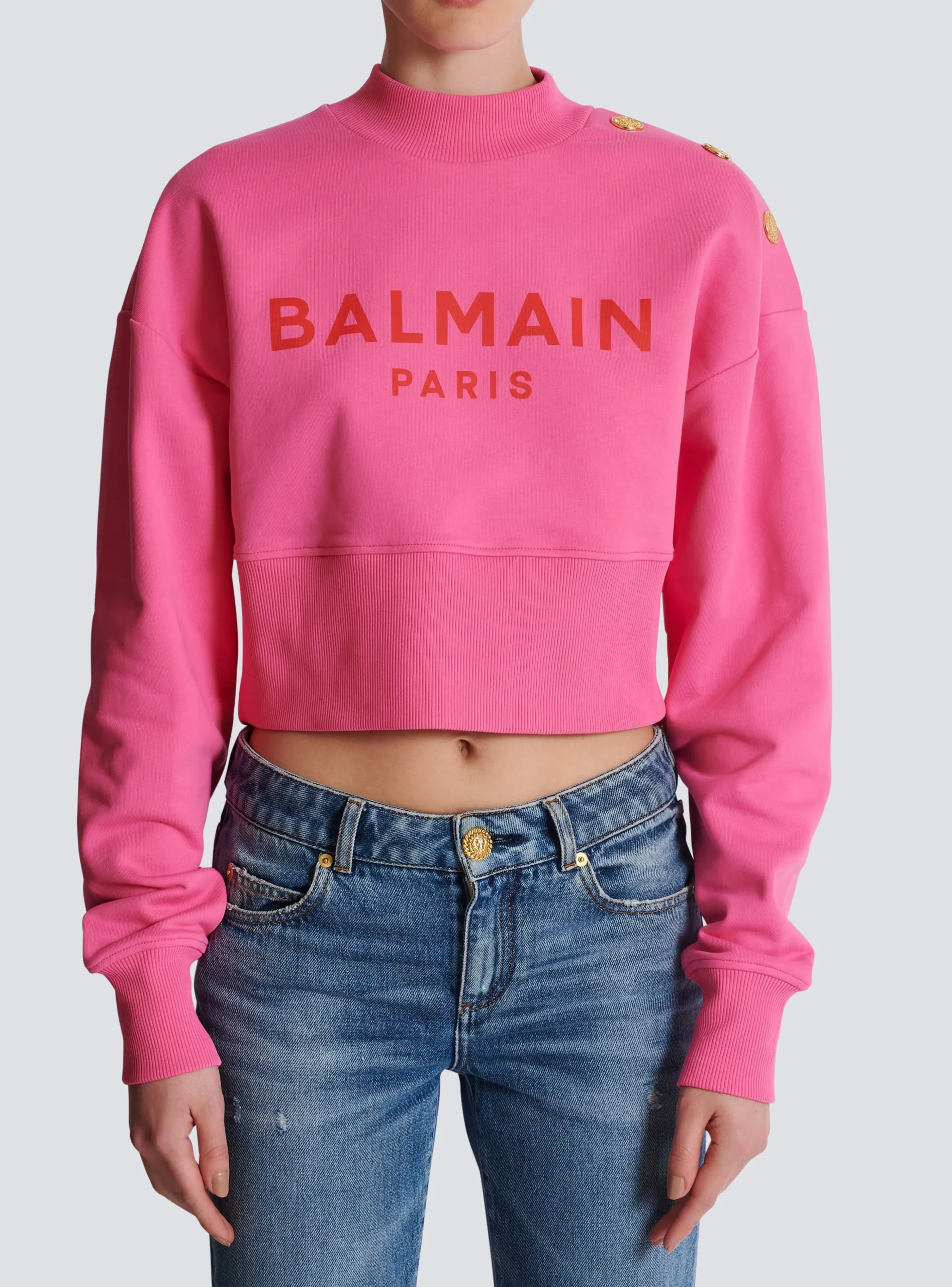 Cropped Sweatshirt With Paris Print-Balmain Clearance