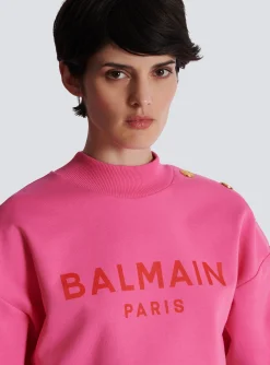Cropped Sweatshirt With Paris Print-Balmain Clearance