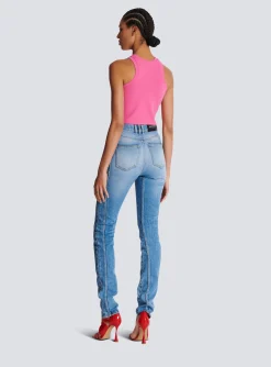 Cropped Tank Top With Retro PB Embroidery-Balmain Fashion