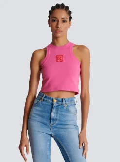 Cropped Tank Top With Retro PB Embroidery-Balmain Fashion
