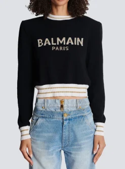 Cropped Wool Jumper With Logo-Balmain Sale