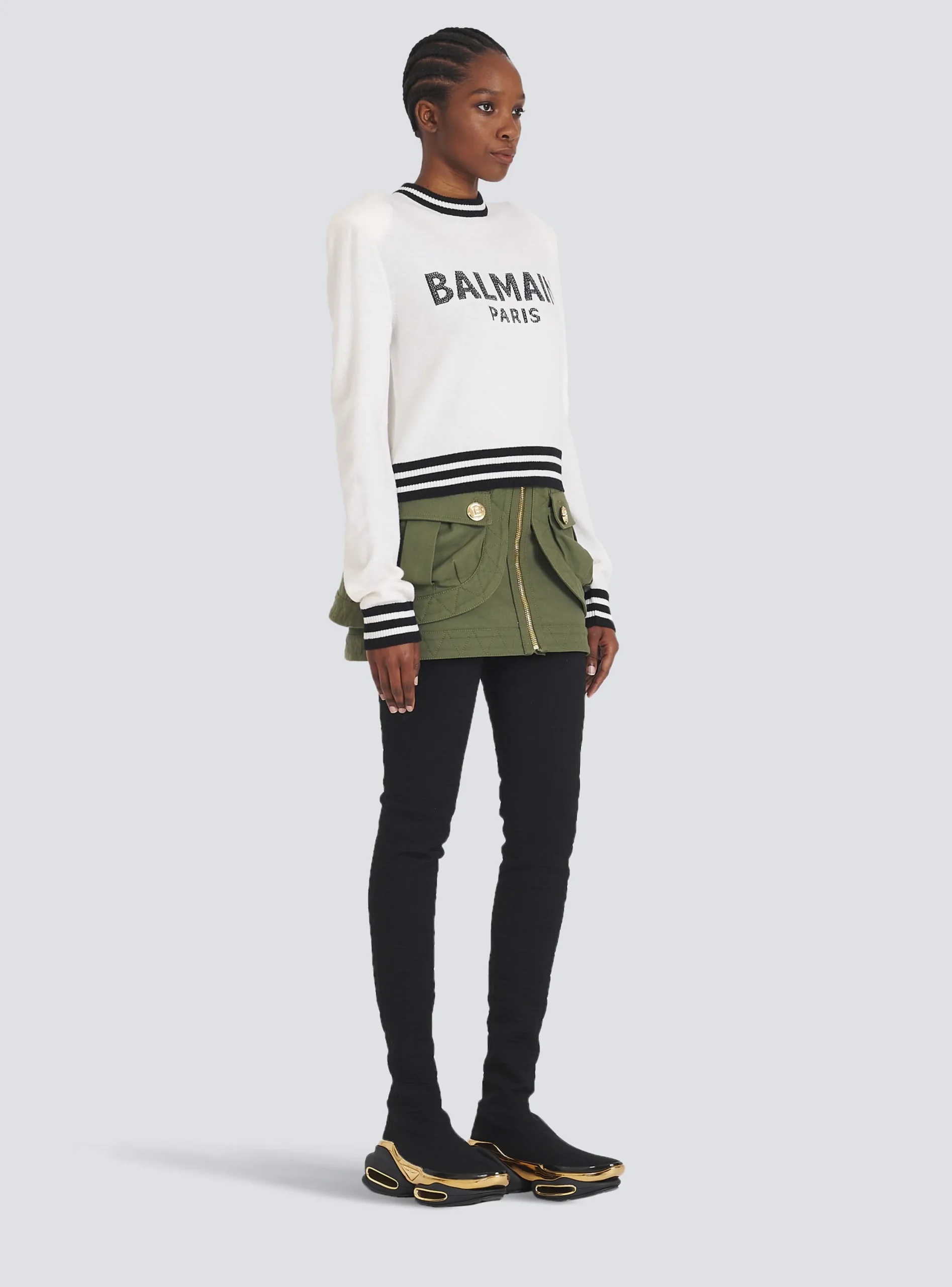Cropped Wool Sweatshirt With Logo-Balmain Cheap