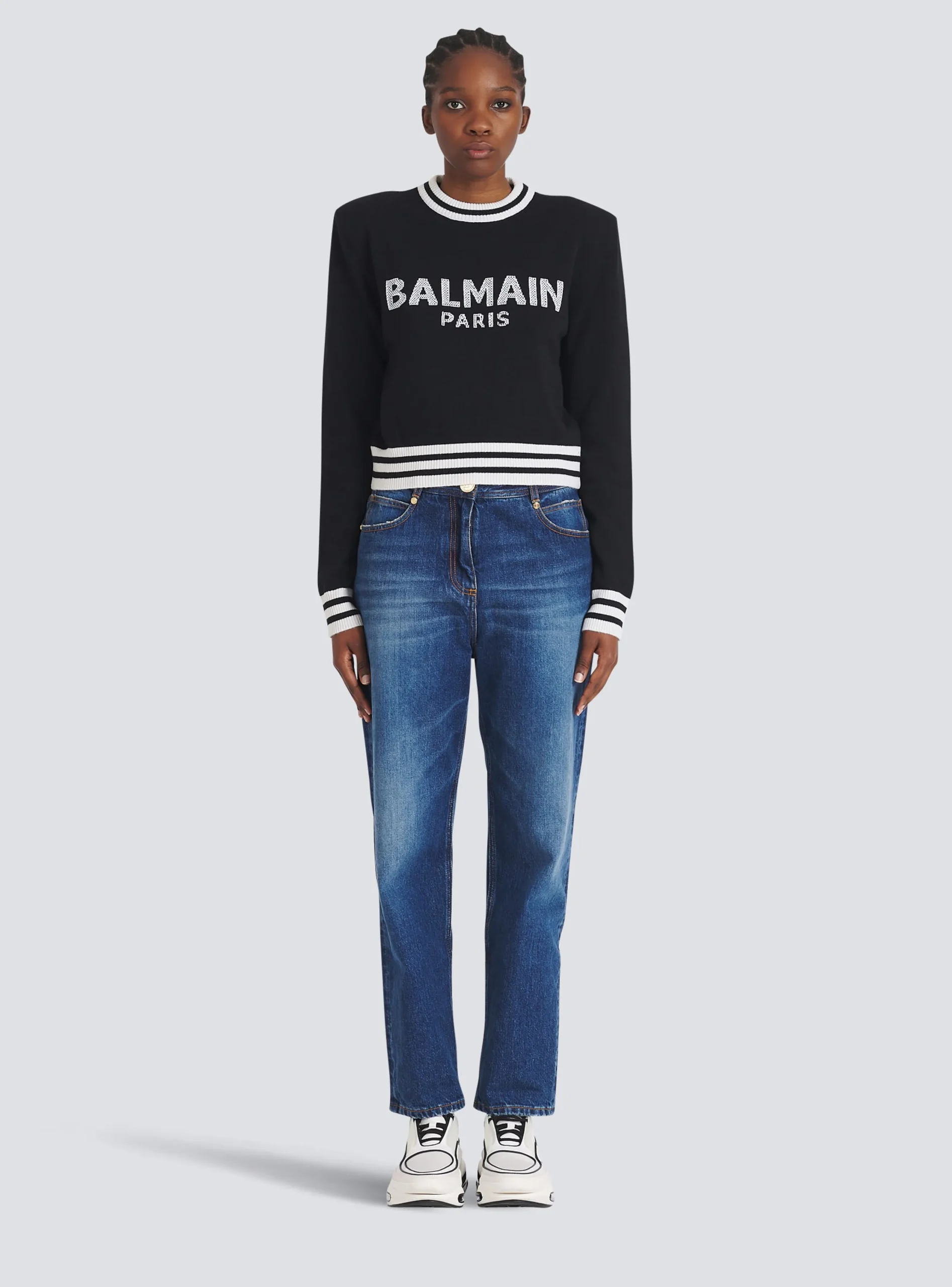 Cropped Wool Sweatshirt With Logo-Balmain Discount